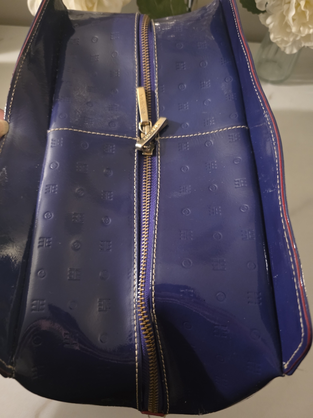 Arcadia Plum  Patent Handheld Satchel with Gold-Tone Lock - Picture 6 of 8